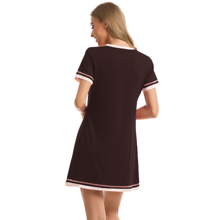 Contrast Trim Short Sleeve Lounge Dress Apparel and Accessories