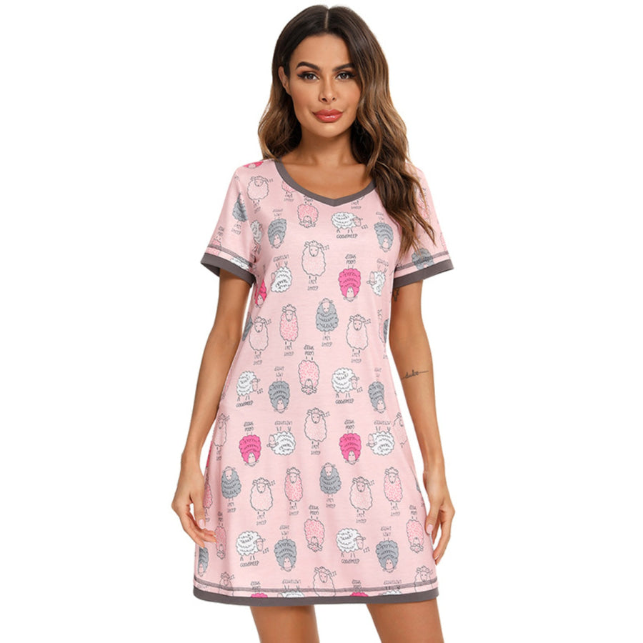 Contrast Trim Short Sleeve Lounge Dress Dusty Pink / S Apparel and Accessories