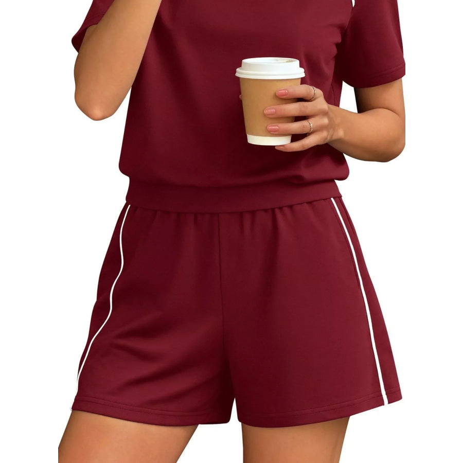 Contrast Trim Short Sleeve T-Shirt and Shorts Set Apparel and Accessories