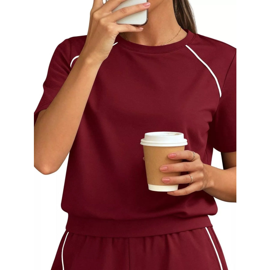 Contrast Trim Short Sleeve T-Shirt and Shorts Set Apparel and Accessories