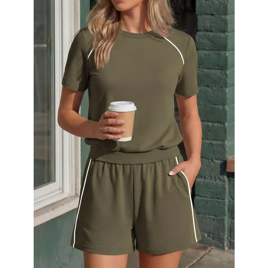 Contrast Trim Short Sleeve T-Shirt and Shorts Set Apparel and Accessories