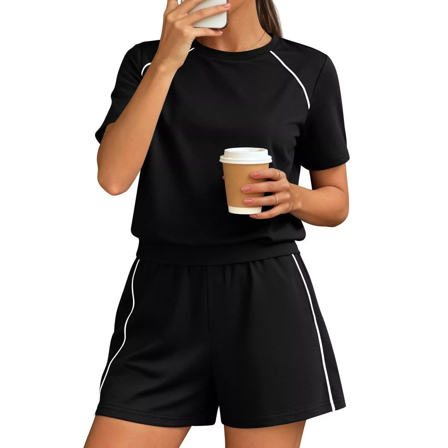 Contrast Trim Short Sleeve T-Shirt and Shorts Set Apparel and Accessories