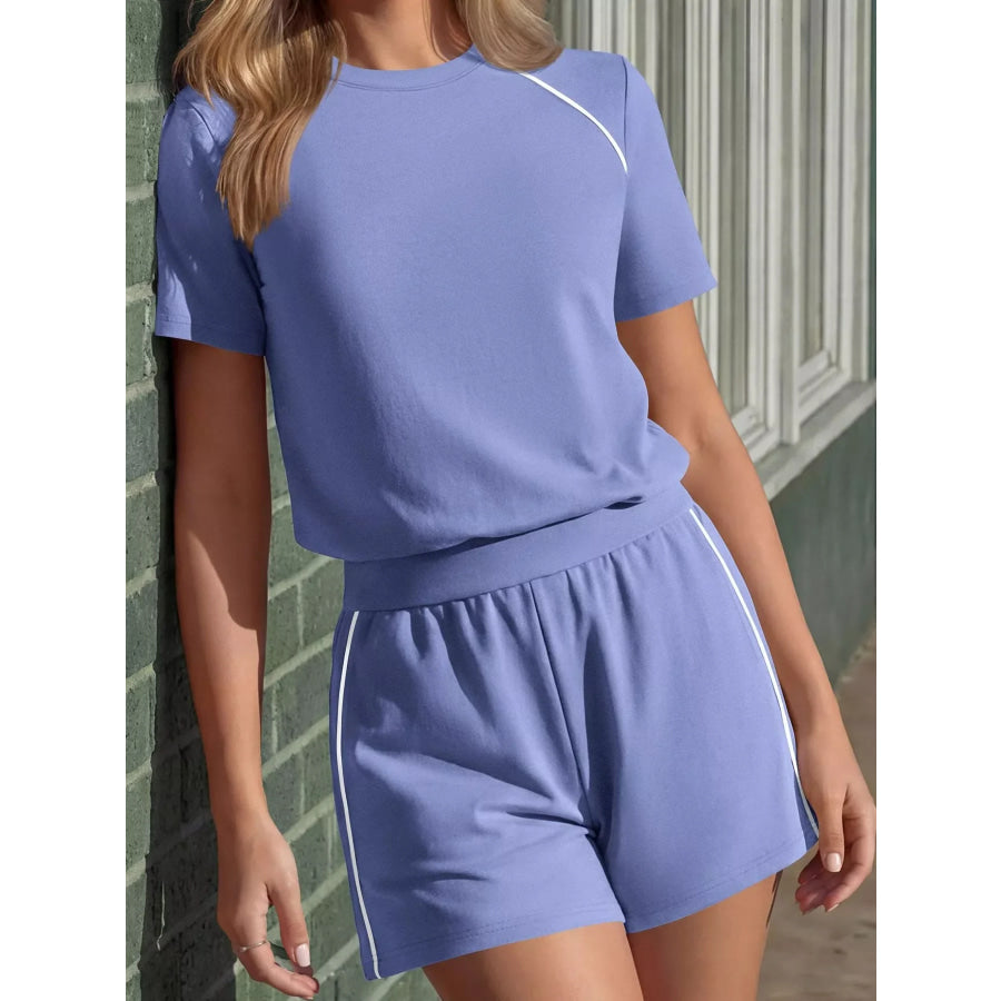 Contrast Trim Short Sleeve T-Shirt and Shorts Set Apparel and Accessories
