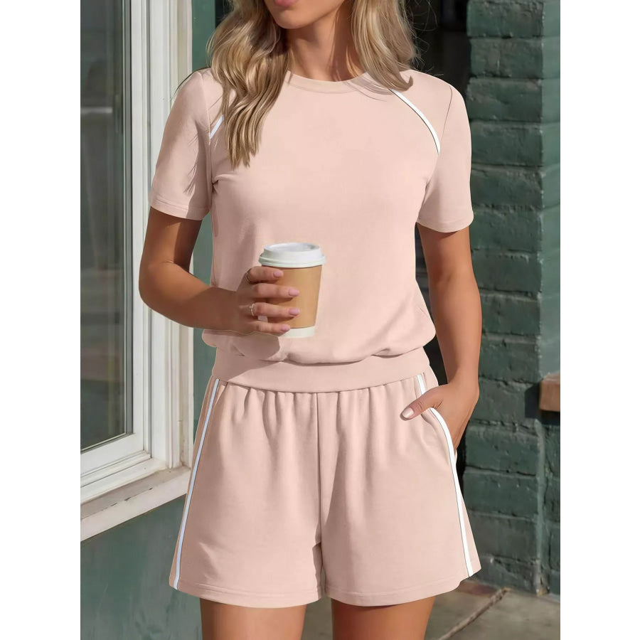 Contrast Trim Short Sleeve T-Shirt and Shorts Set Apparel and Accessories
