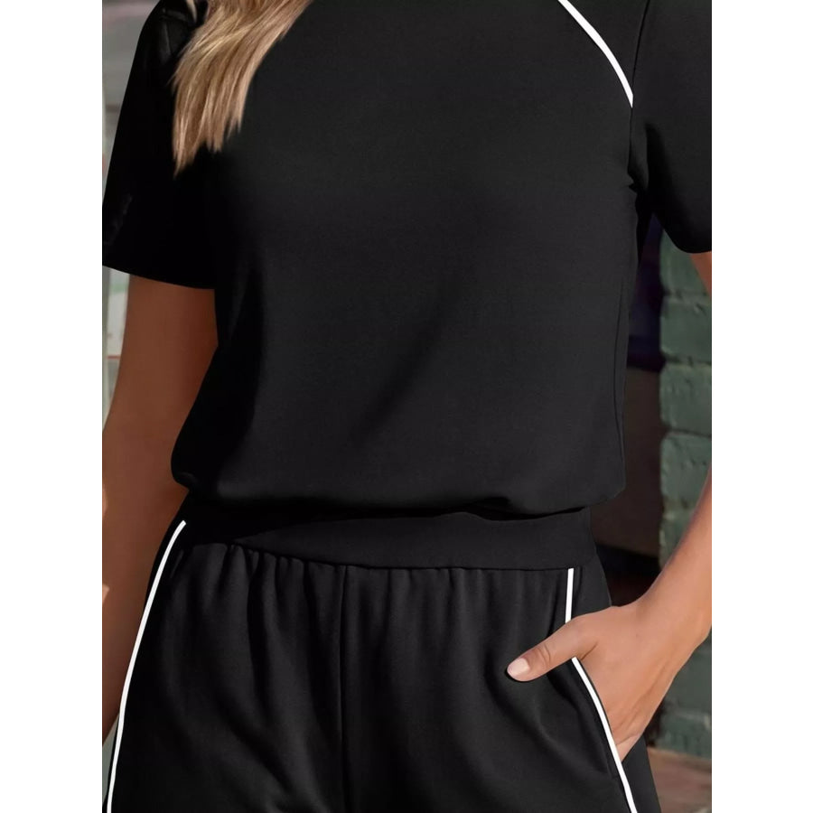 Contrast Trim Short Sleeve T-Shirt and Shorts Set Apparel and Accessories