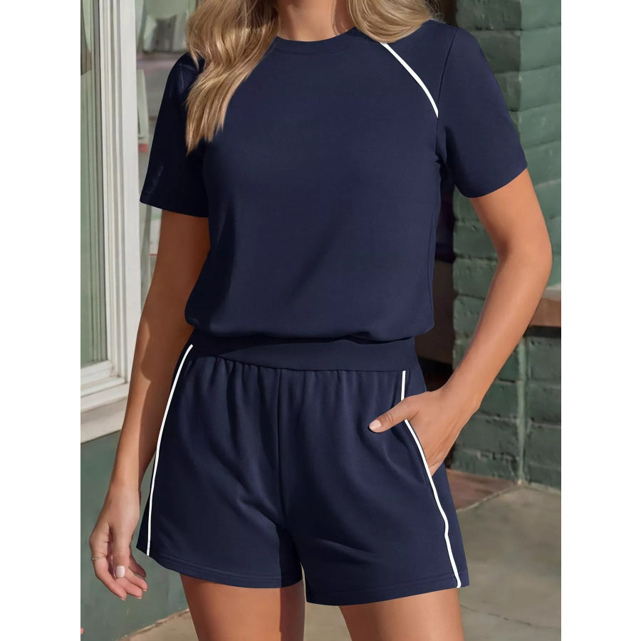 Contrast Trim Short Sleeve T-Shirt and Shorts Set Apparel and Accessories