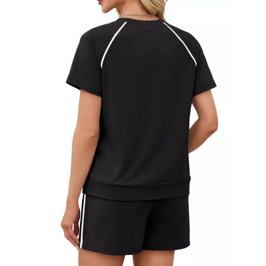 Contrast Trim Short Sleeve T-Shirt and Shorts Set Apparel and Accessories