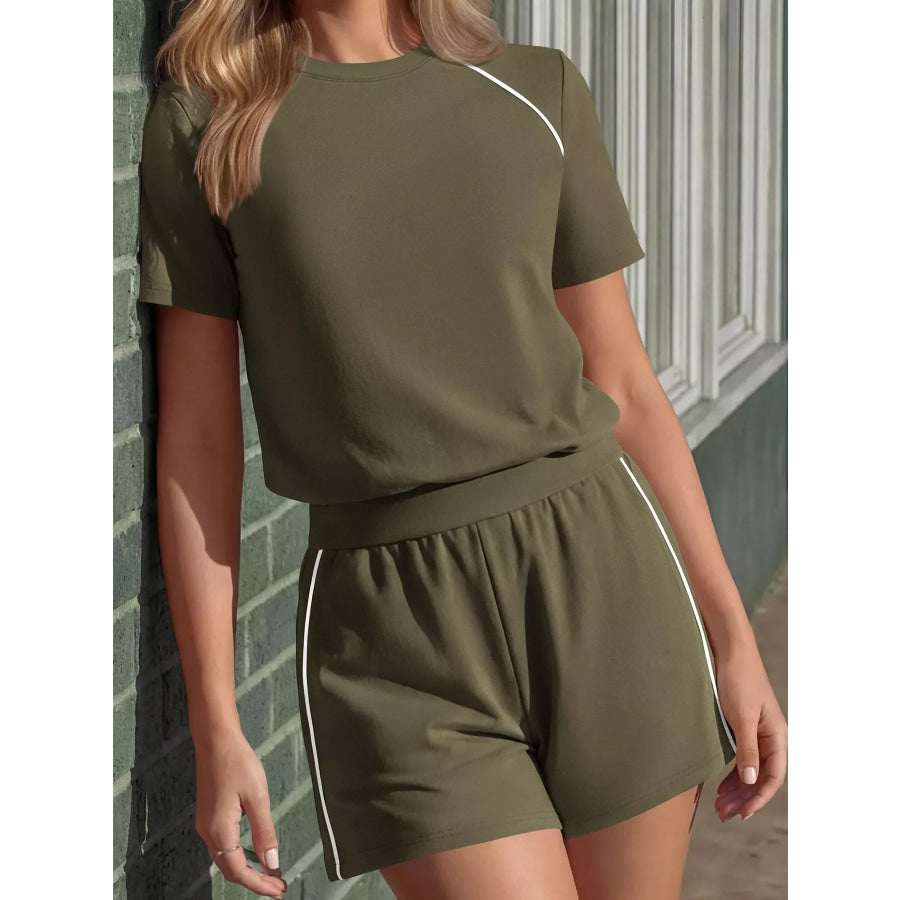 Contrast Trim Short Sleeve T-Shirt and Shorts Set Apparel and Accessories
