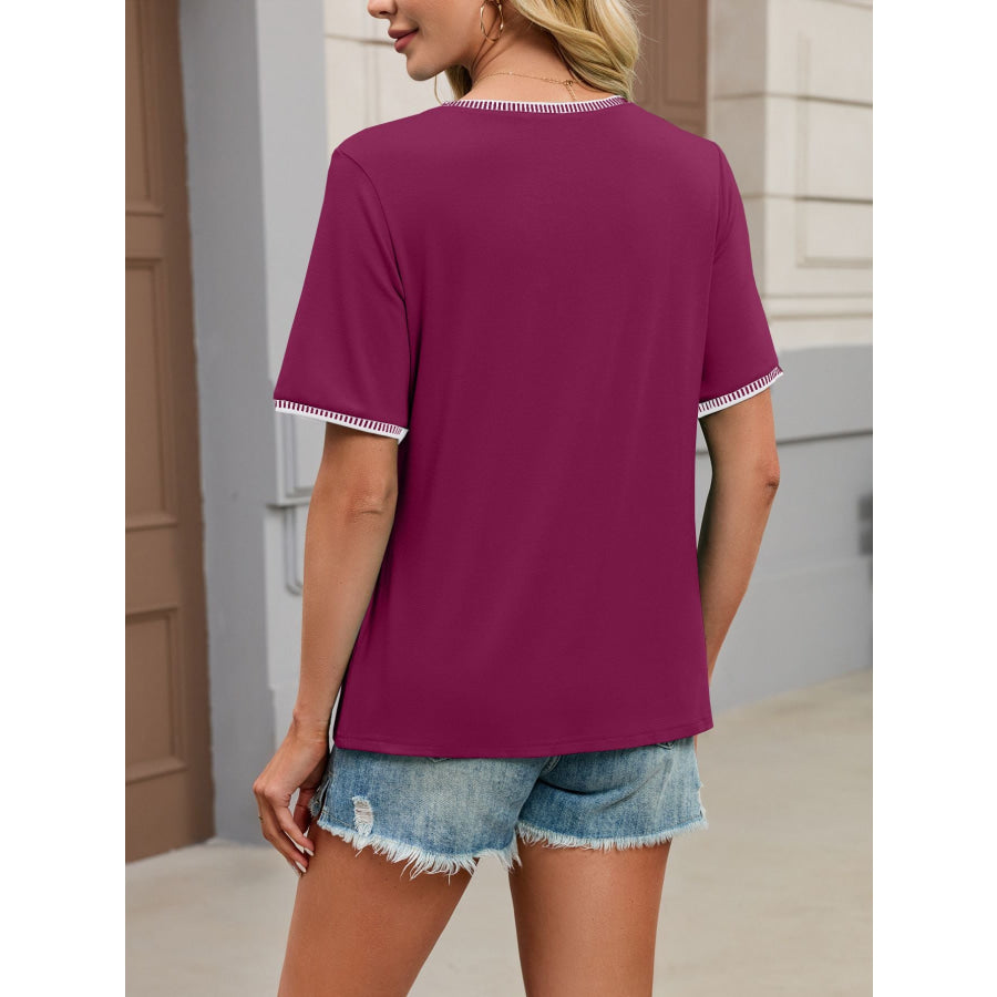 Contrast Trim Short Sleeve T-Shirt Apparel and Accessories