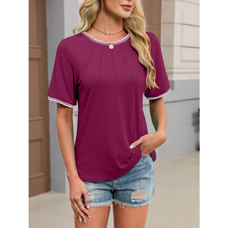 Contrast Trim Short Sleeve T-Shirt Apparel and Accessories