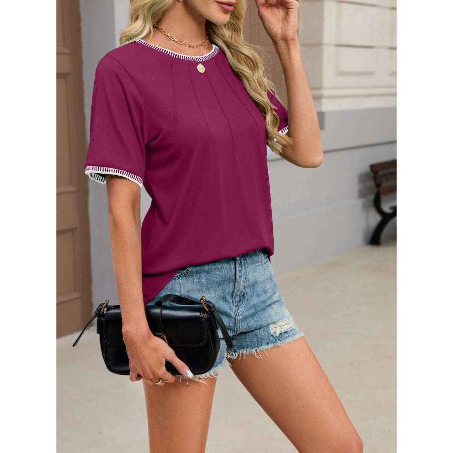 Contrast Trim Short Sleeve T-Shirt Apparel and Accessories