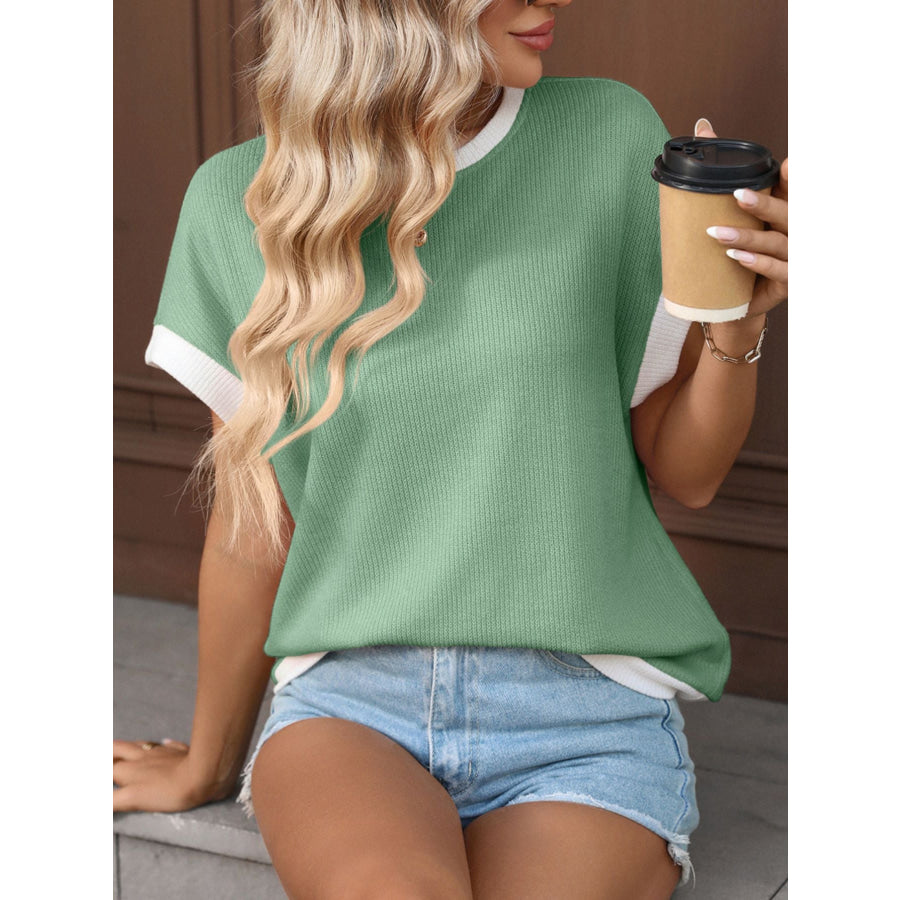 Contrast Trim Short Sleeve T-Shirt Light Green / S Apparel and Accessories