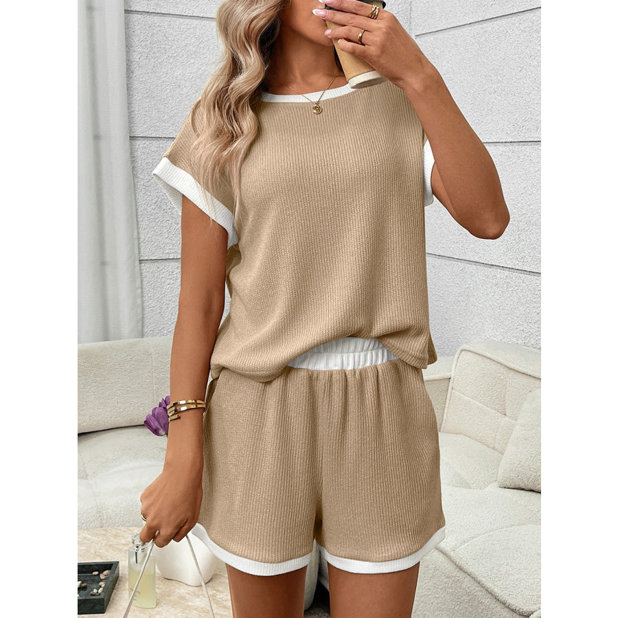 Contrast Trim Short Sleeve Top and Shorts Set Apparel and Accessories