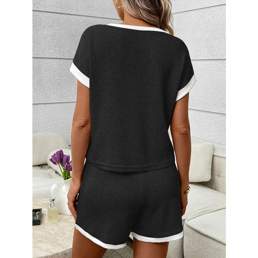 Contrast Trim Short Sleeve Top and Shorts Set Apparel and Accessories
