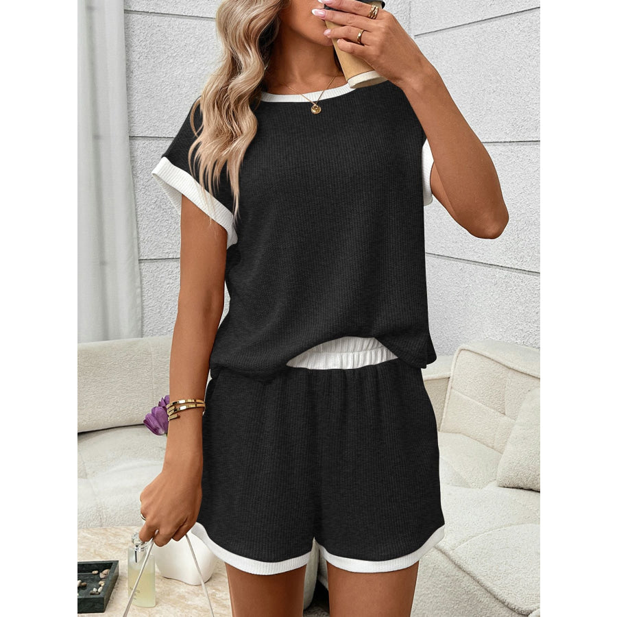 Contrast Trim Short Sleeve Top and Shorts Set Apparel and Accessories