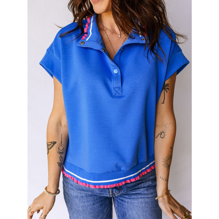 Contrast Trim Short Sleeve Top Apparel and Accessories