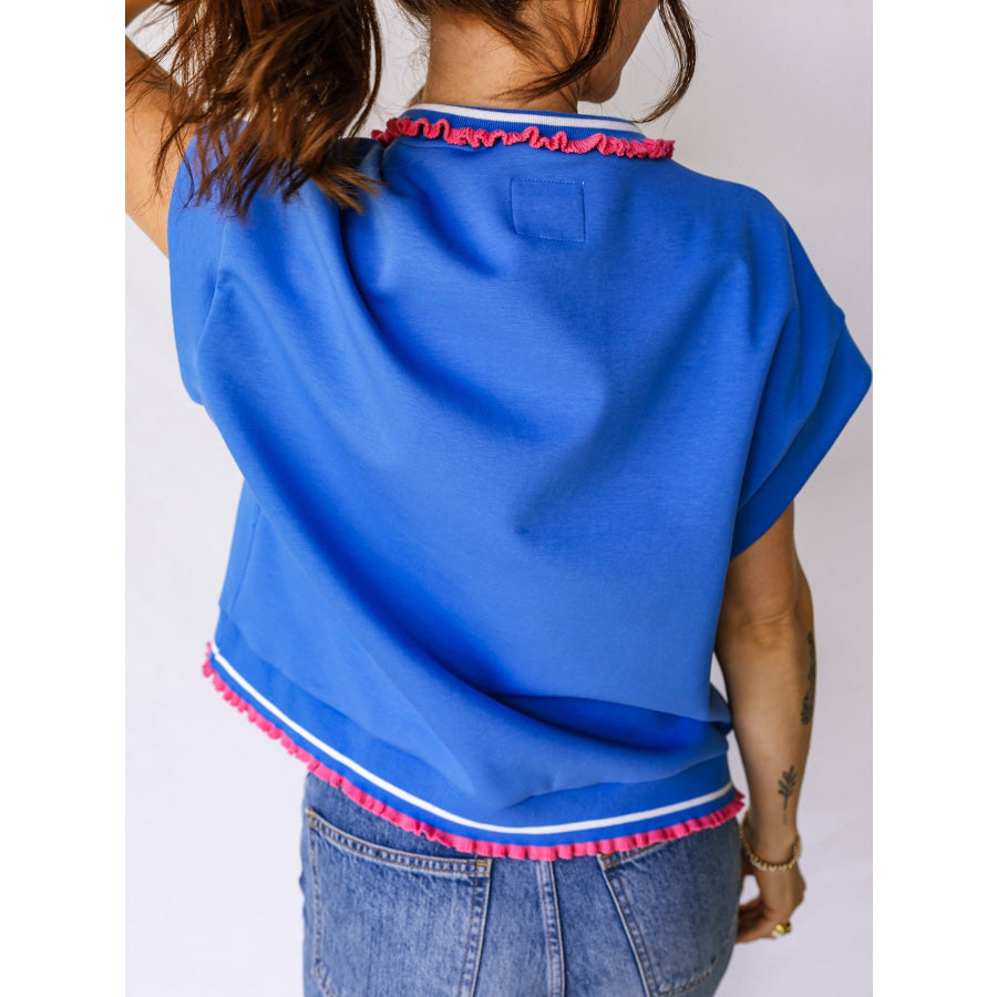 Contrast Trim Short Sleeve Top Apparel and Accessories