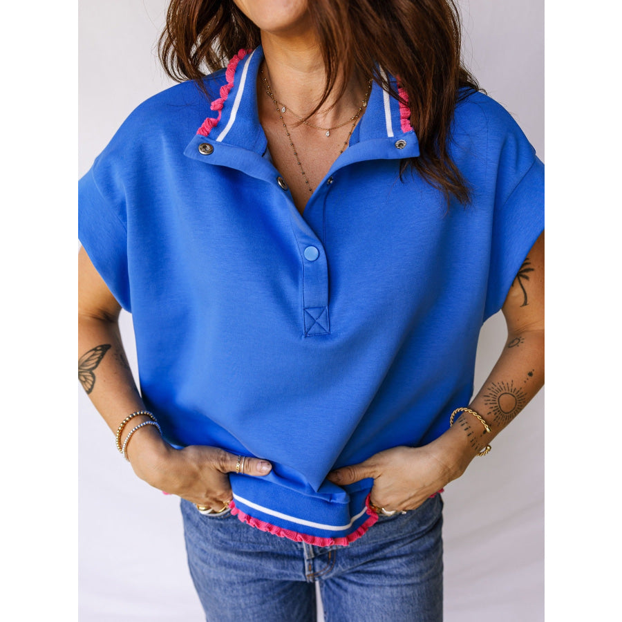 Contrast Trim Short Sleeve Top Apparel and Accessories