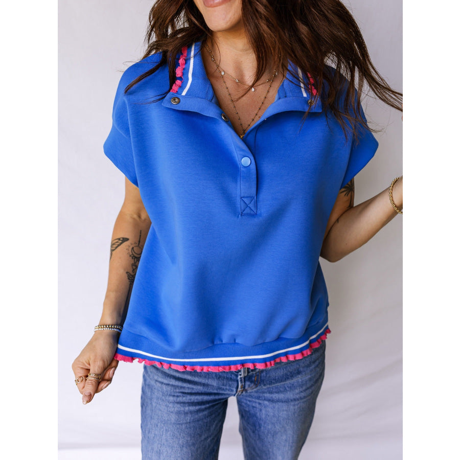 Contrast Trim Short Sleeve Top Royal Blue / S Apparel and Accessories