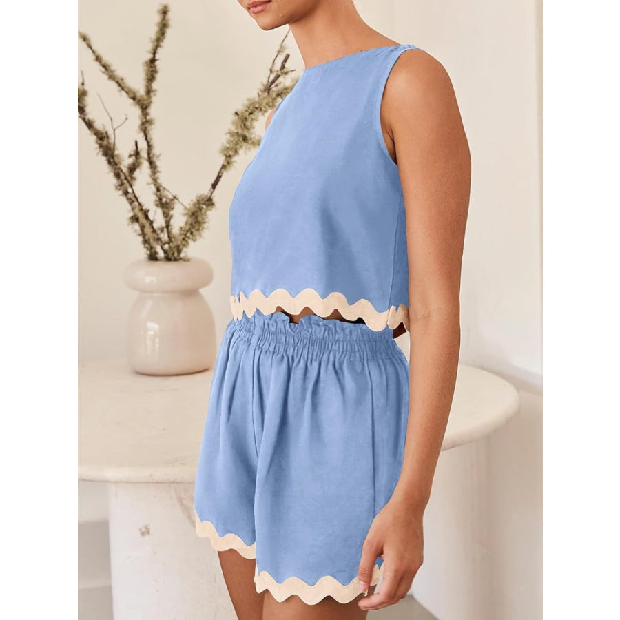 Contrast Trim Sleeveless Top and Shorts Set Apparel Accessories