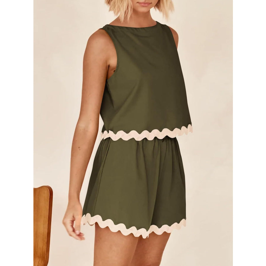 Contrast Trim Sleeveless Top and Shorts Set Apparel Accessories