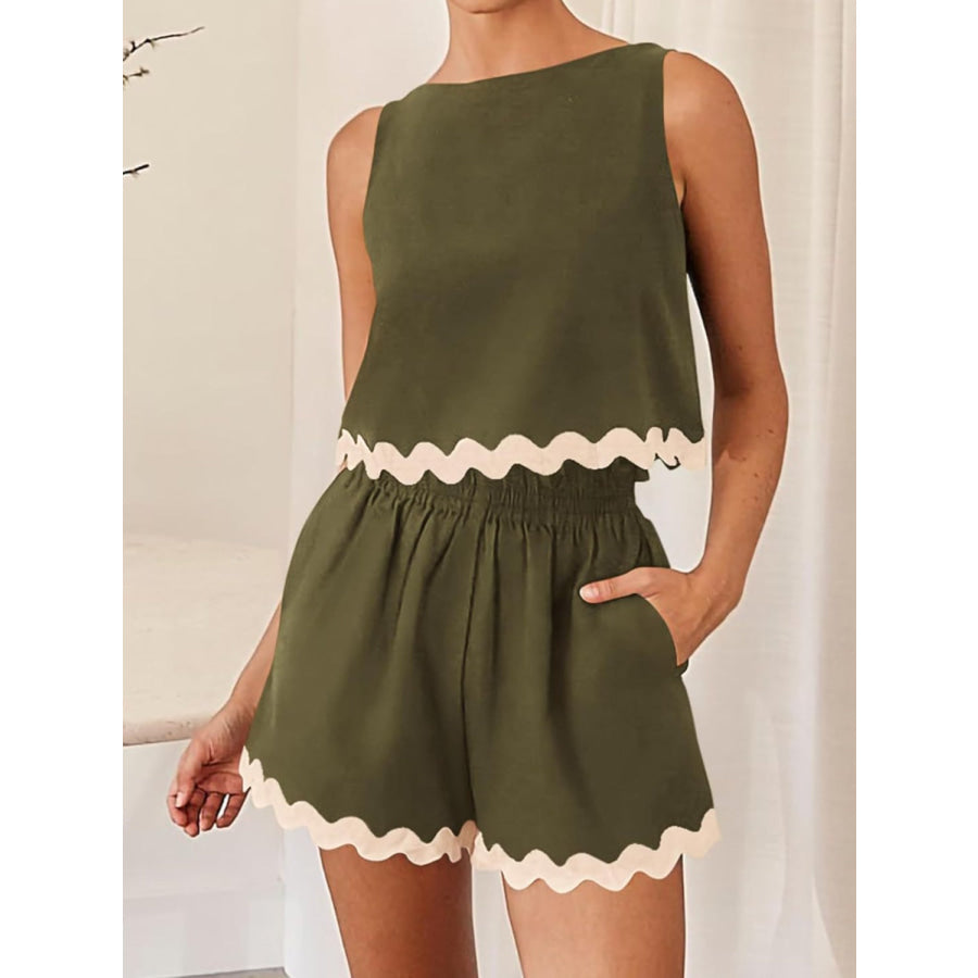 Contrast Trim Sleeveless Top and Shorts Set Apparel Accessories