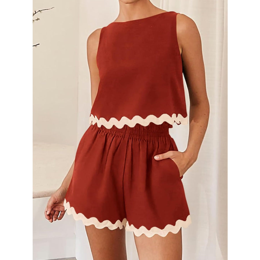 Contrast Trim Sleeveless Top and Shorts Set Apparel Accessories