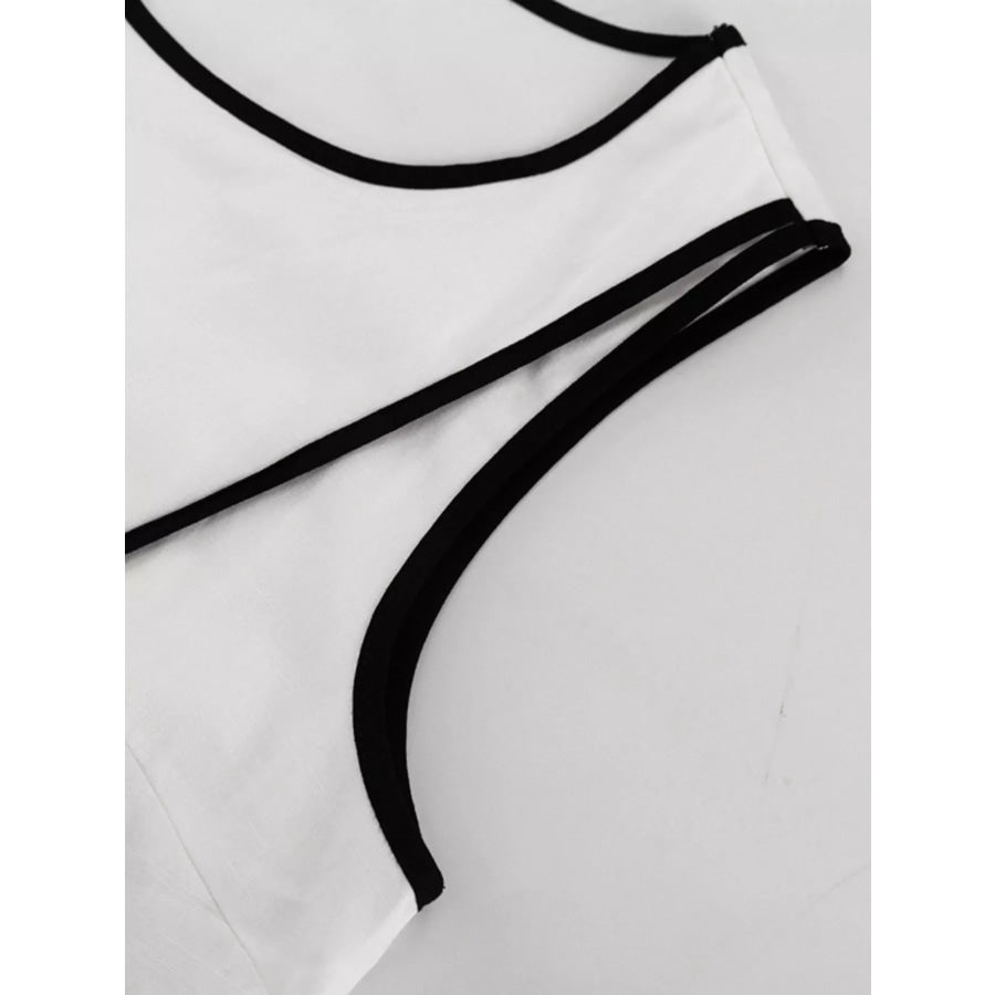 Contrast Trim Sleeveless Top and Wide-Leg Pants Set Apparel and Accessories