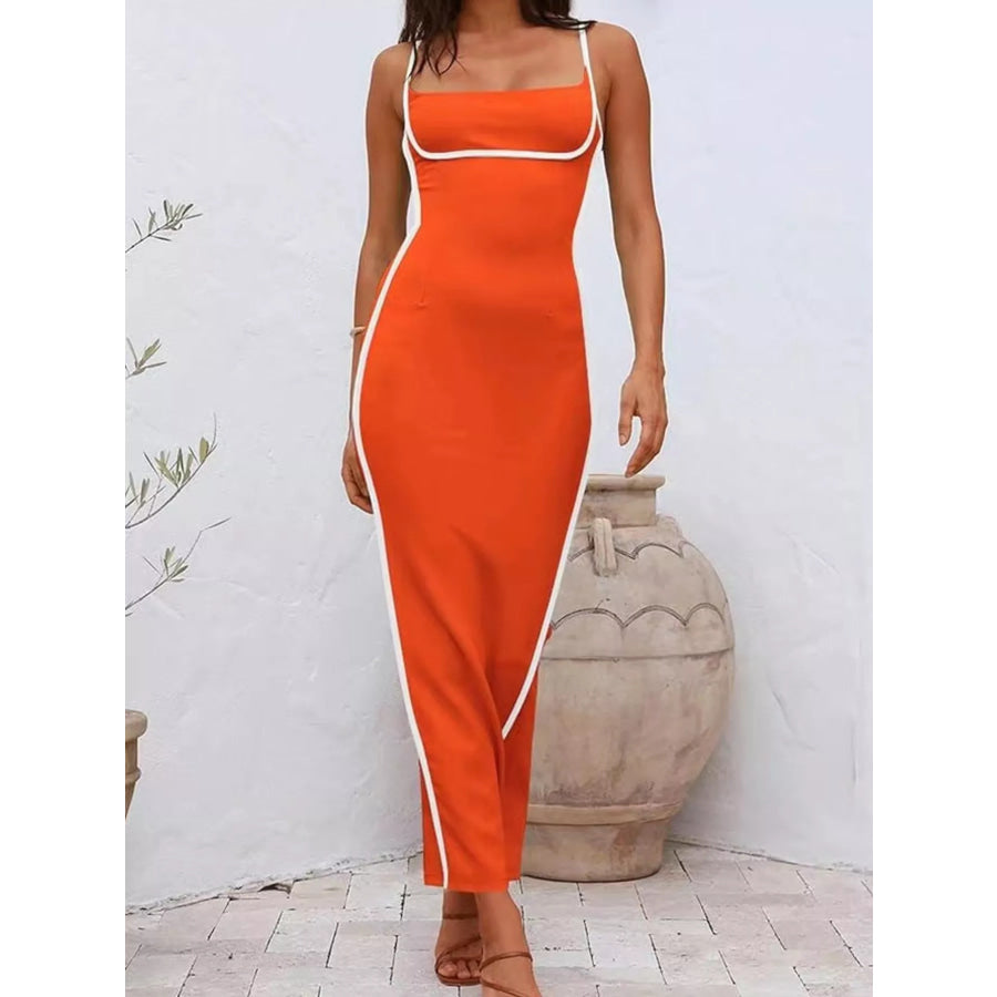 Contrast Trim Spaghetti Strap Maxi Dress Apparel and Accessories