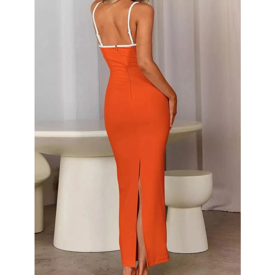 Contrast Trim Spaghetti Strap Maxi Dress Apparel and Accessories