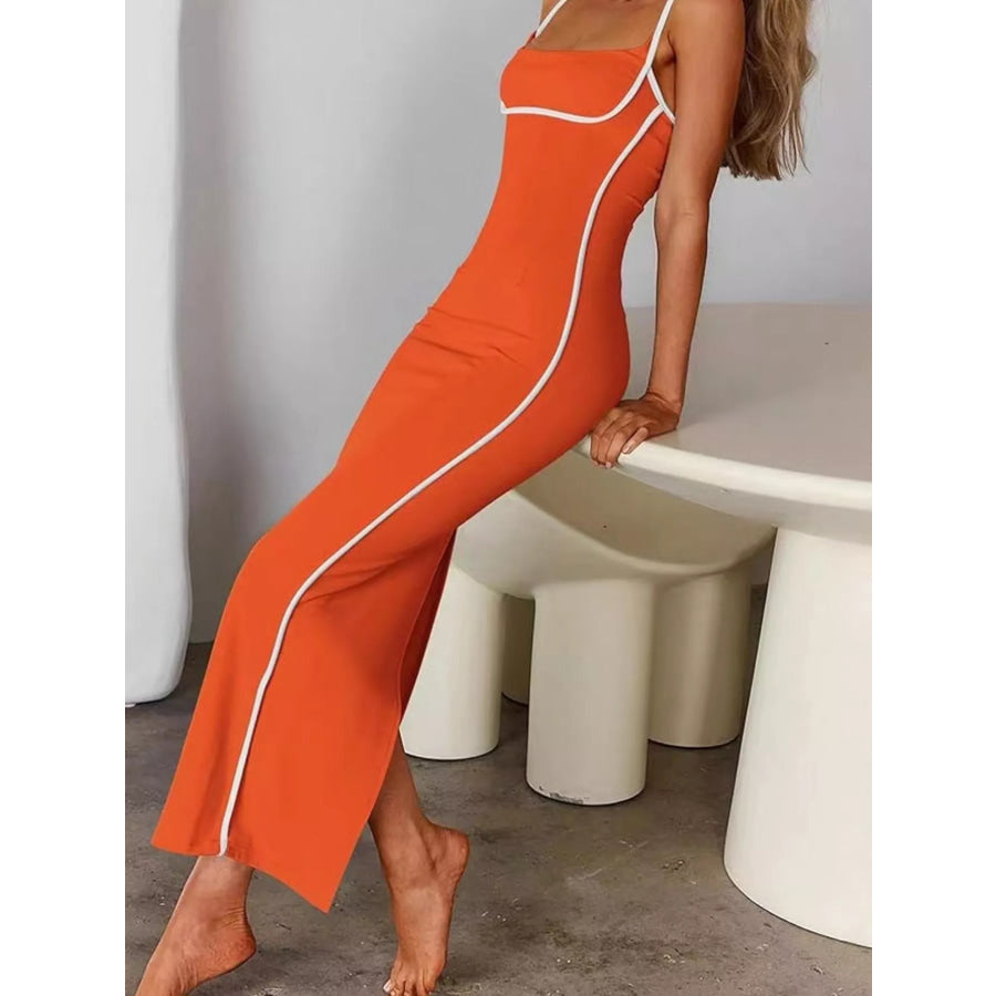 Contrast Trim Spaghetti Strap Maxi Dress Apparel and Accessories