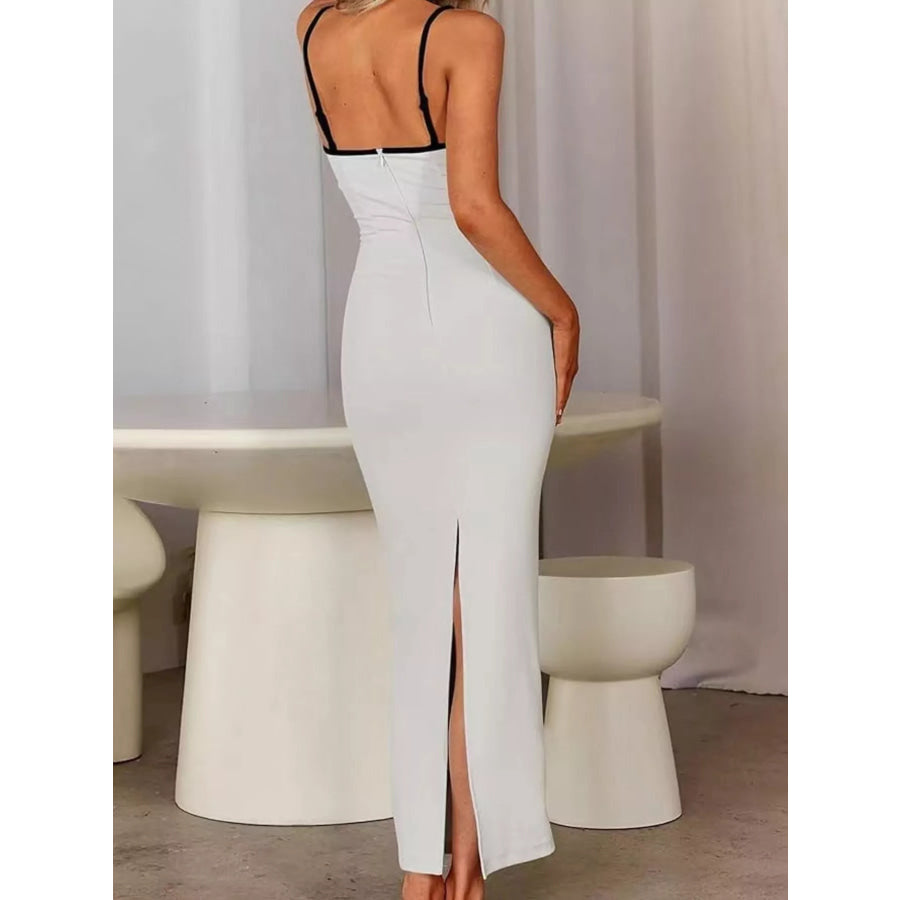 Contrast Trim Spaghetti Strap Maxi Dress Apparel and Accessories