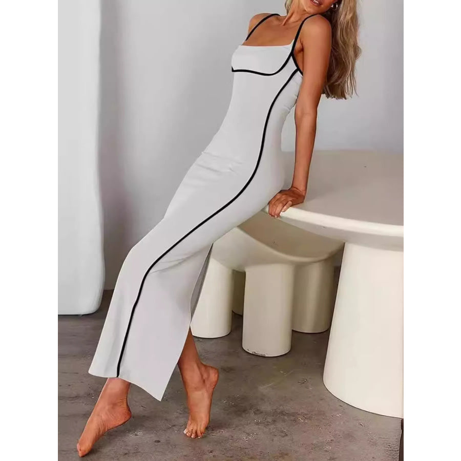 Contrast Trim Spaghetti Strap Maxi Dress Apparel and Accessories