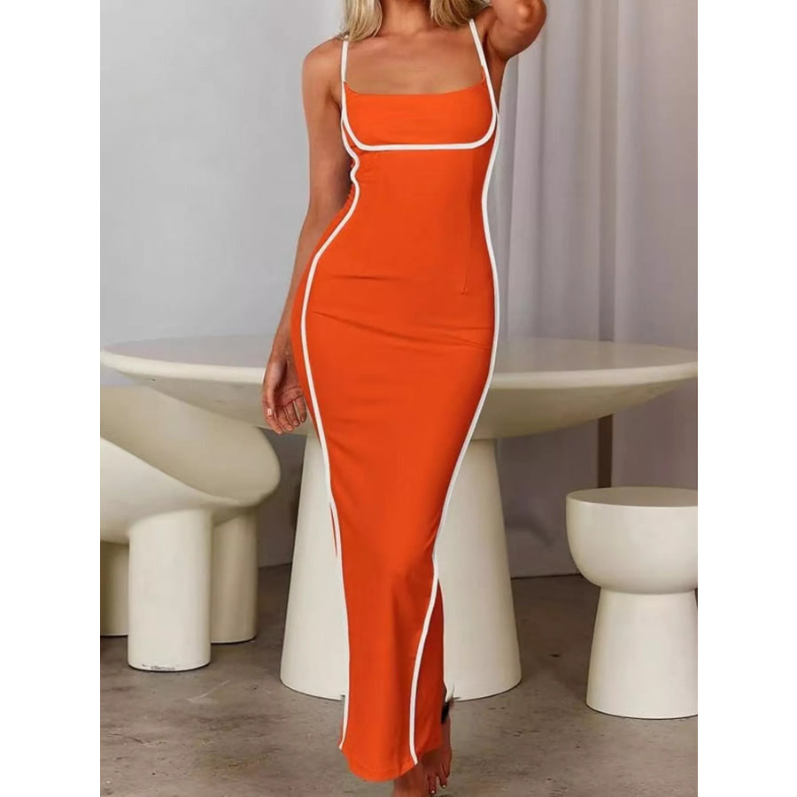 Contrast Trim Spaghetti Strap Maxi Dress Apparel and Accessories