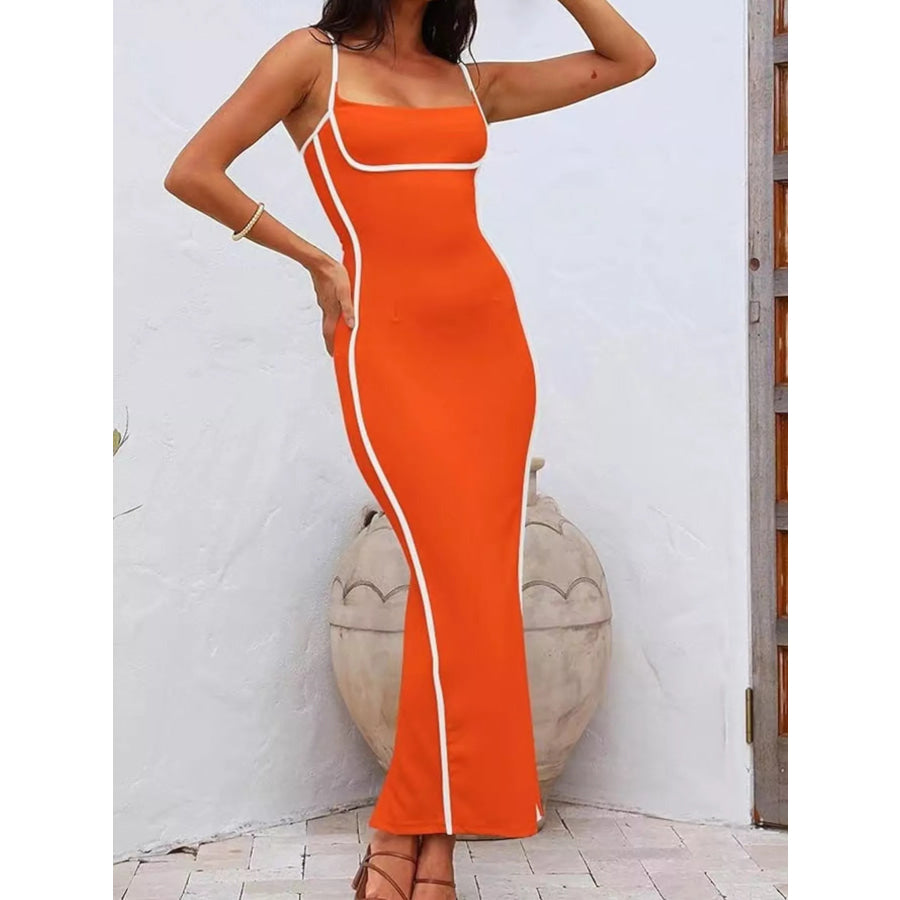 Contrast Trim Spaghetti Strap Maxi Dress Orange Red / S Apparel and Accessories