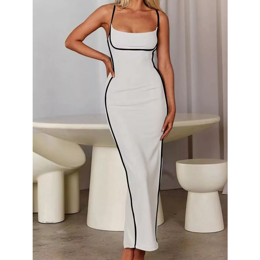 Contrast Trim Spaghetti Strap Maxi Dress White / S Apparel and Accessories