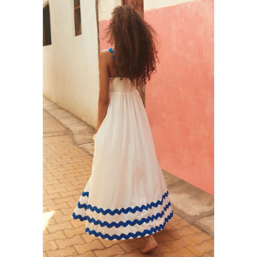 Contrast Trim Square Neck Wide Strap Dress Apparel and Accessories