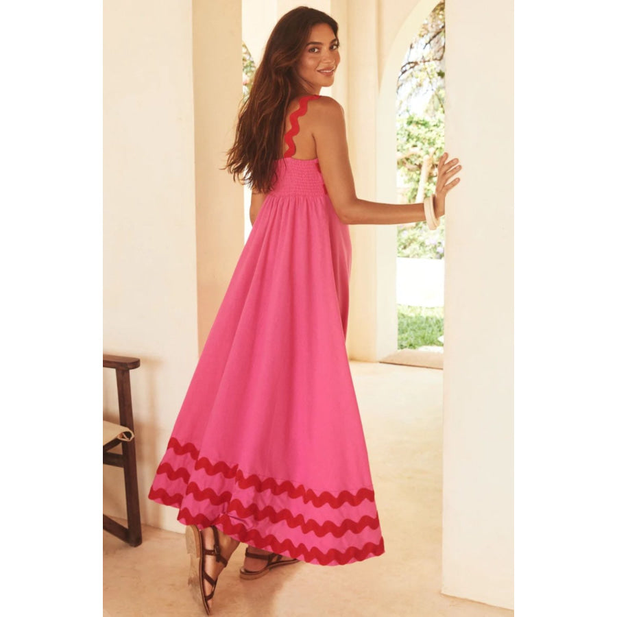 Contrast Trim Square Neck Wide Strap Dress Apparel and Accessories