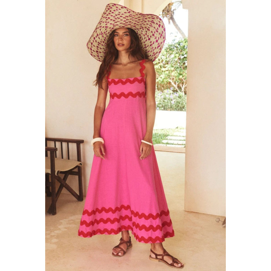 Contrast Trim Square Neck Wide Strap Dress Apparel and Accessories