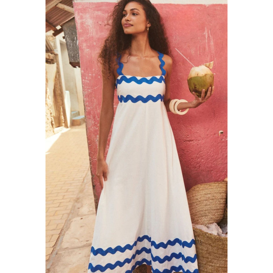 Contrast Trim Square Neck Wide Strap Dress White / S Apparel and Accessories