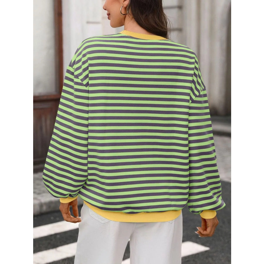 Contrast Trim Striped Crew Neck Sweatshirt Apparel and Accessories