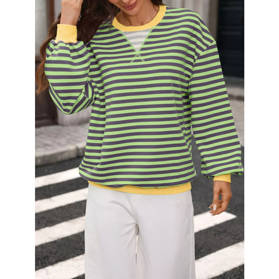 Contrast Trim Striped Crew Neck Sweatshirt Apparel and Accessories