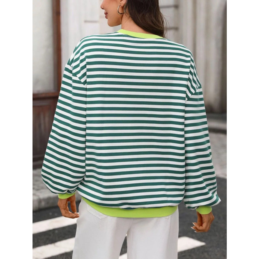 Contrast Trim Striped Crew Neck Sweatshirt Apparel and Accessories