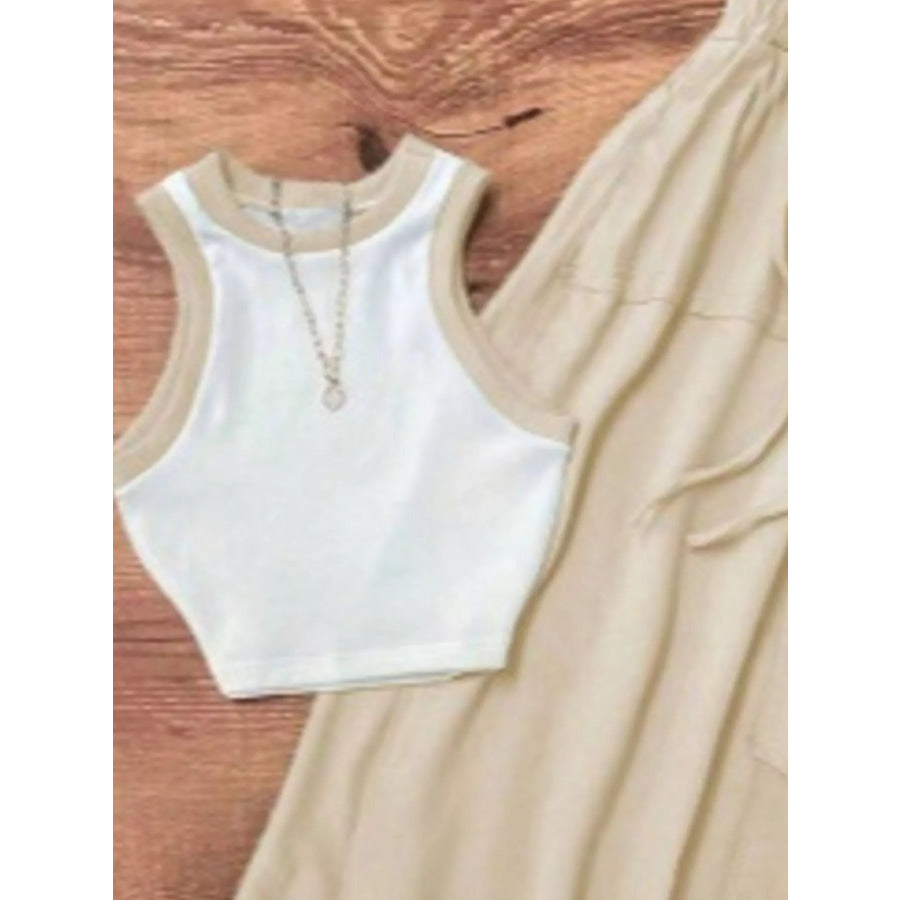 Contrast Trim Tank and Drawstring Waist Skirt Set Apparel and Accessories