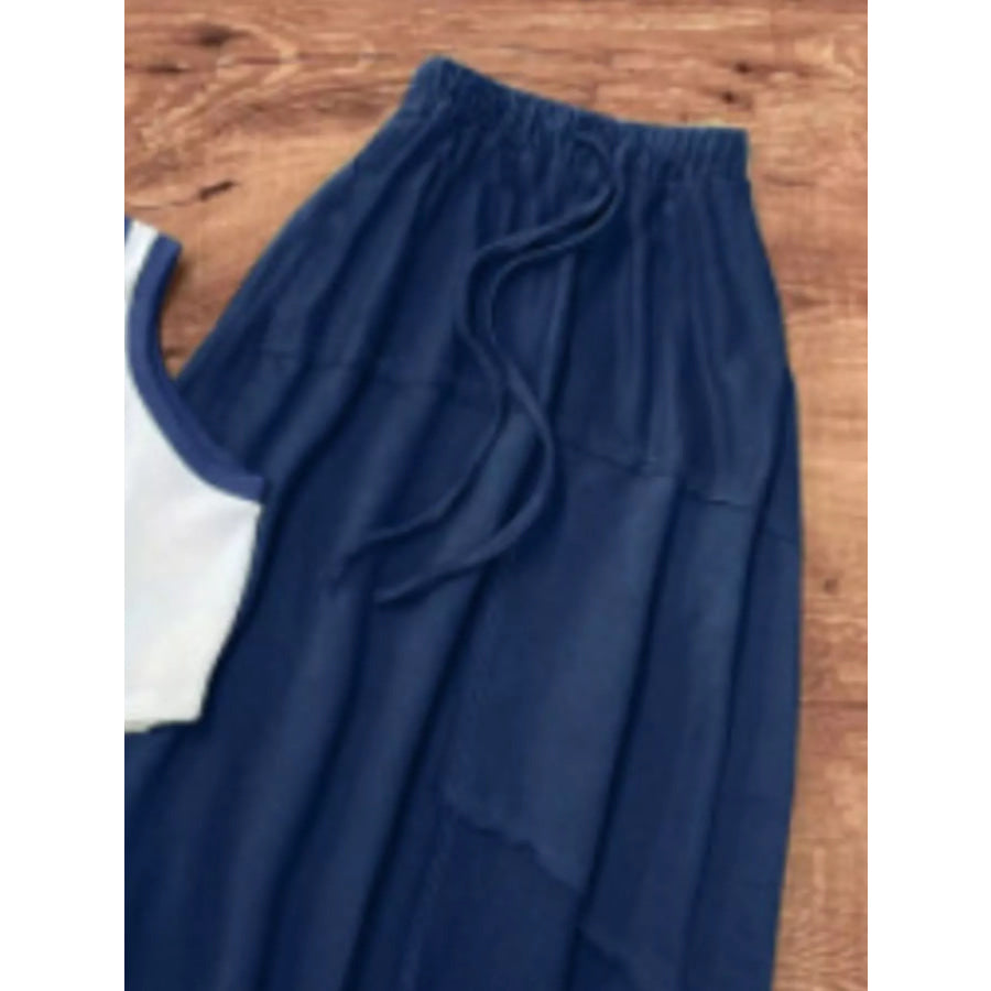 Contrast Trim Tank and Drawstring Waist Skirt Set Apparel and Accessories
