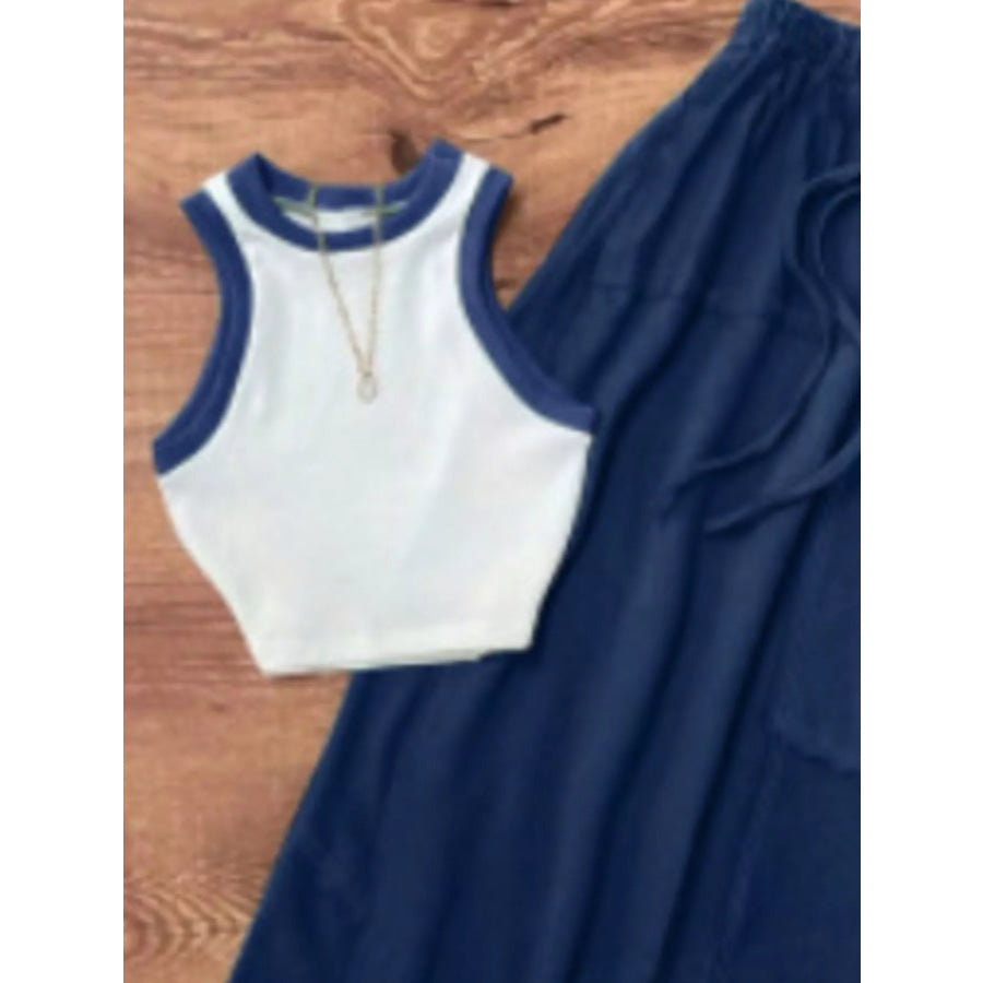 Contrast Trim Tank and Drawstring Waist Skirt Set Apparel and Accessories