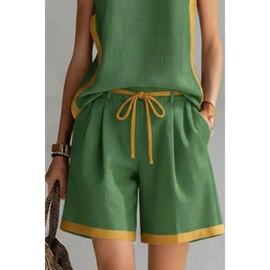 Contrast Trim Tank and Shorts Set Apparel Accessories