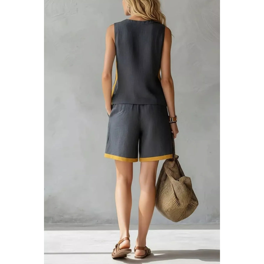 Contrast Trim Tank and Shorts Set Apparel Accessories