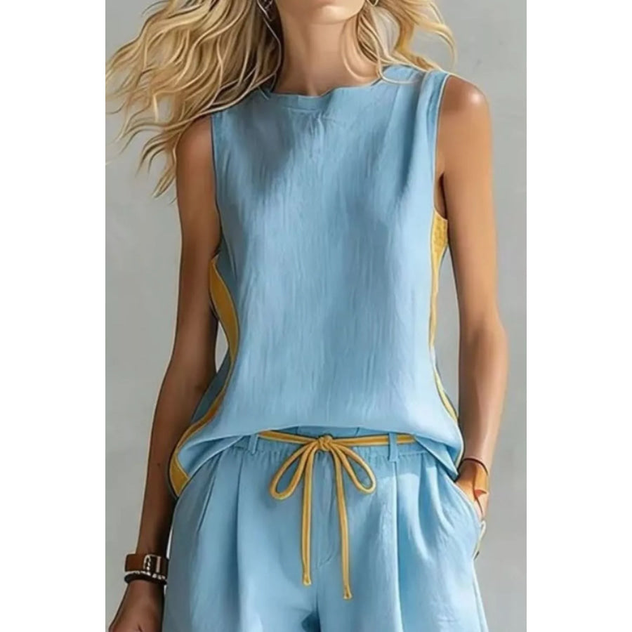 Contrast Trim Tank and Shorts Set Apparel Accessories