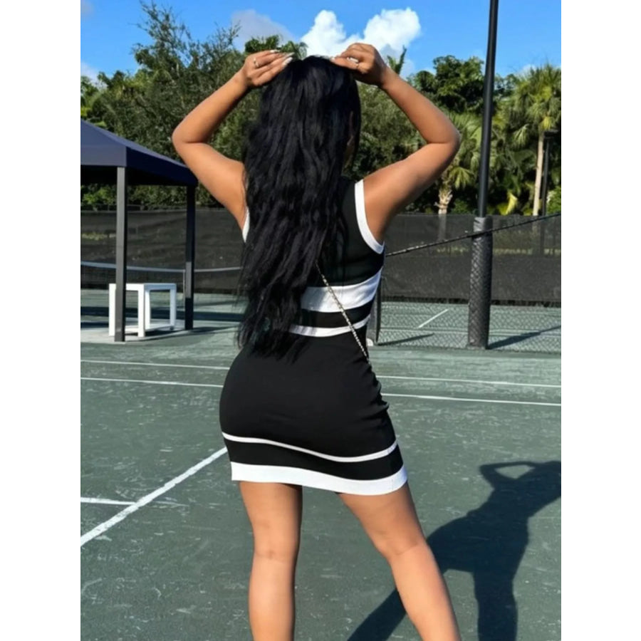 Contrast Trim Tank and Skirt Knit Set Black / S Apparel Accessories